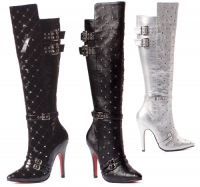 511-Gwen Ellie Boots, 5 inch high heels Buckles Zipper Knee High