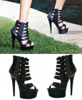 609-Noir Ellie Shoes, 6 Inch Pointed Stiletto High Heels Studs Shoes