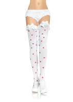 6263 Leg Avenue Stockings, opaque thigh highs with heart print and ru